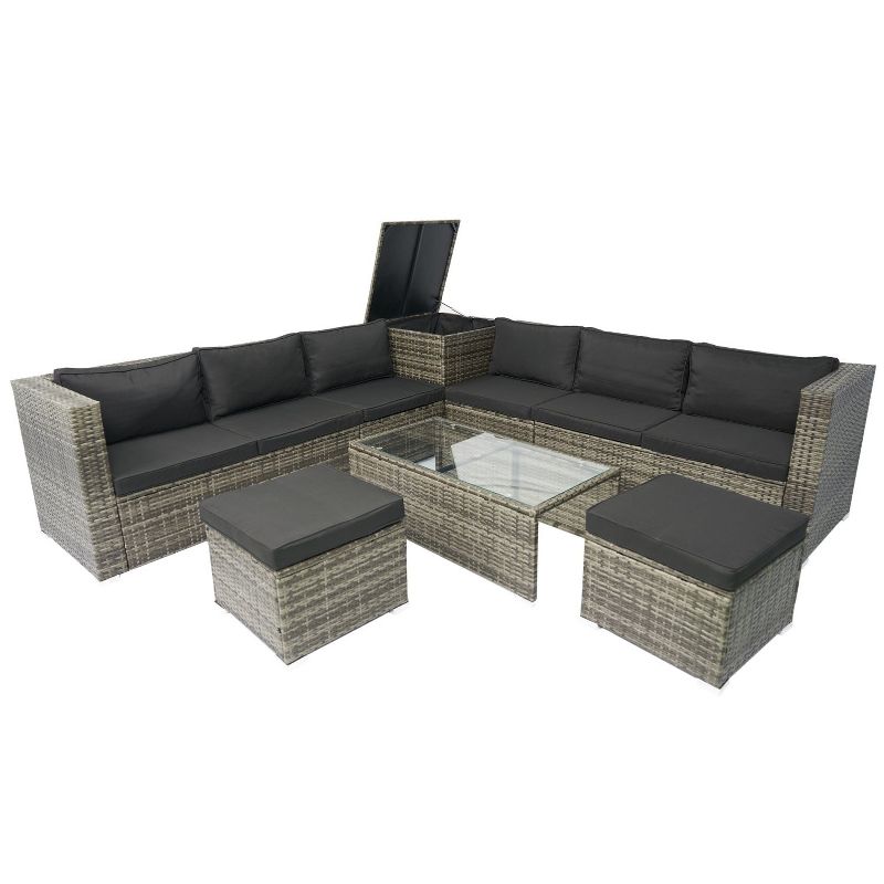 Isabel 8-Piece All-Weather Rattan Patio Sectional Sofa Set with One Storage Box Under Seat, Outdoor Furniture - Maison Boucle, 2 of 8