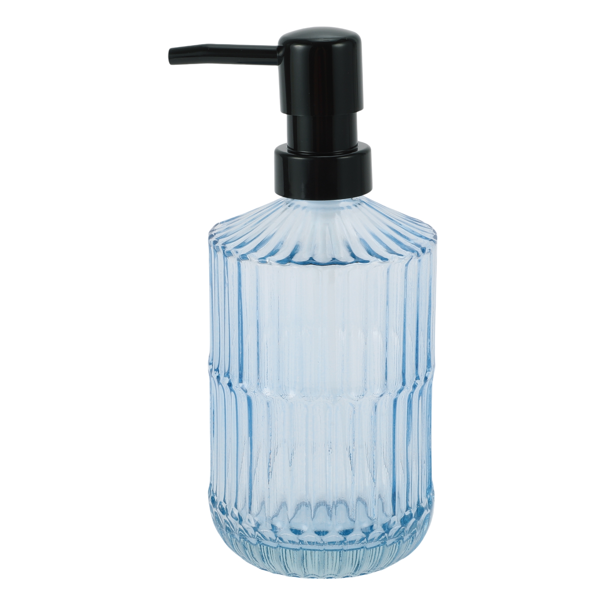 Unique Bargains Simple Vertical Lines Soap Pump Dispenser 450ml 1 Pc Clear Blue, Black