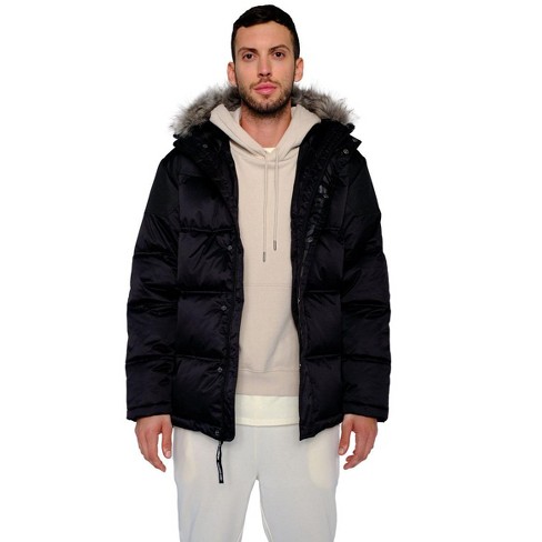 Mens black parka with best sale fur hood