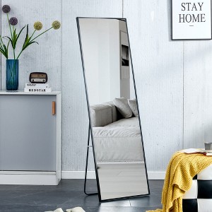 DOMETOUR Wall Mounted Full Length Mirrors Bedroom Entrance, Aluminum Alloy Metal Frame Decorative Mirror, Floor Mounted Mirror, Black 63 "* 20" - 1 of 4