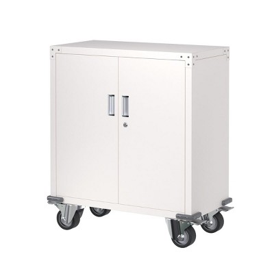 Aobabo 2 Doors Lockable Garage Metal Storage Cabinet on Wheels, 35.4 Inches Small Steel Rolling Tool Storage Cabinet for Home,Office,Garage