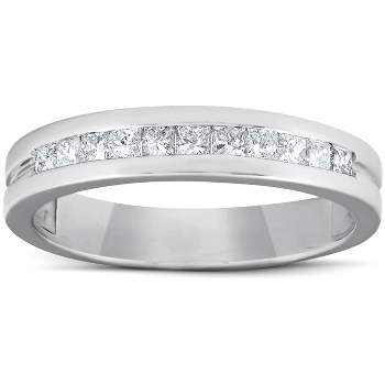 Pompeii3 3/8ct Mens Princess Cut Diamond Polished Wedding Ring 14K White Gold
