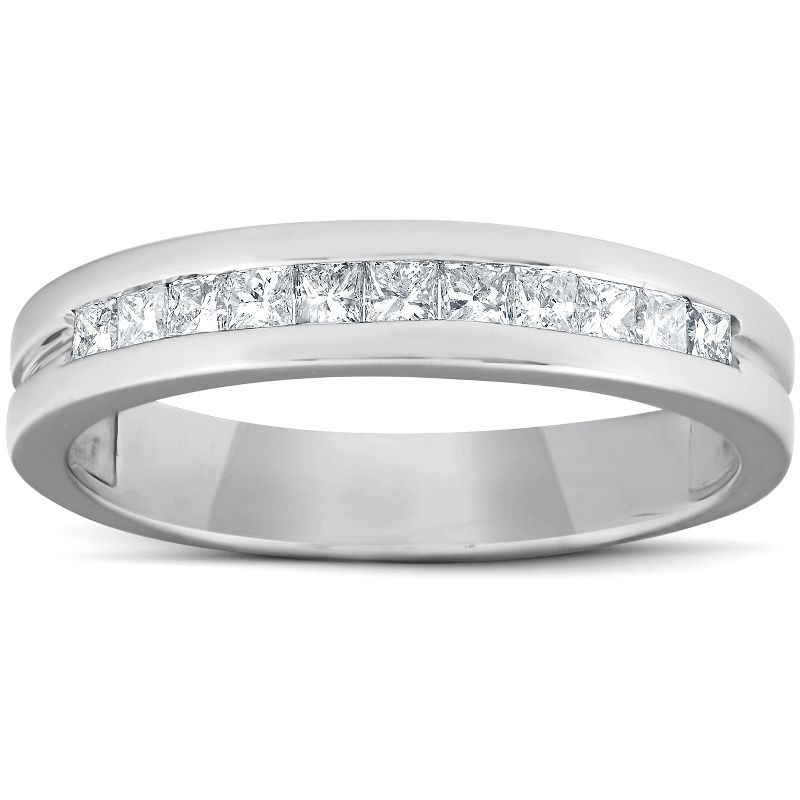 Pompeii3 1/2ct Princess Cut Diamond Mens Wedding Ring 14K White Gold, 1 of 5