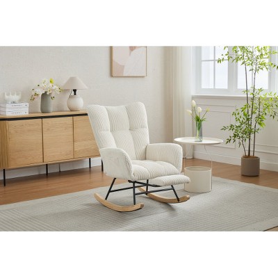 Vynxaria BEIGE Modern Nursery Rocking Chair Upholstered Glider Chair with High Backrest