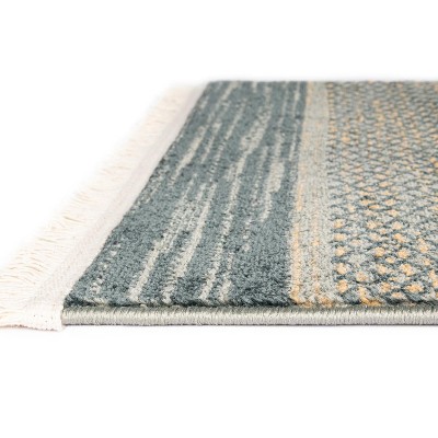 Blue and Light Blue Striped Synthetic Rectangular Area Rug