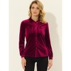 INSPIRE CHIC Women's Pocket Front Velvet Long Sleeve Casual Button Down Shirt - 2 of 4