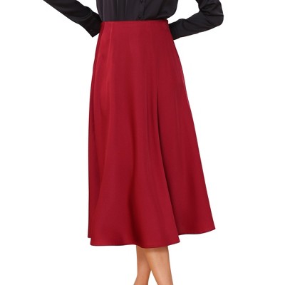 INSPIRE CHIC Women's Satin High Waist A-Line Elasticized Waistband Flared Dressy Casual Midi Skirts