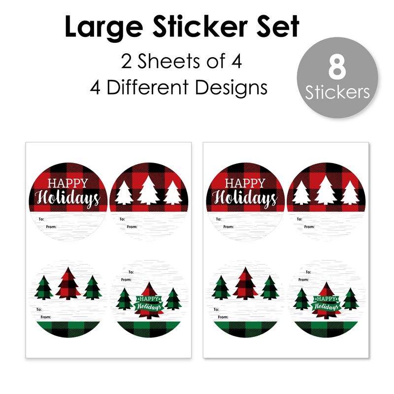 Big Dot of Happiness Holiday Plaid Trees - Round Buffalo Plaid Christmas Party To and From Gift Tags - Large Stickers - Set of 8, 3 of 8