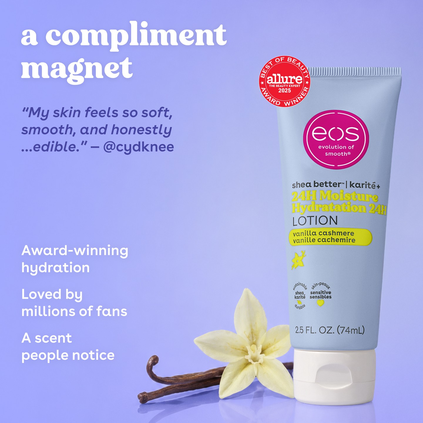 Мини-лосьон для тела eos, Vanilla Cashmere, дорожный формат, 2.5 fl oz — фото 3