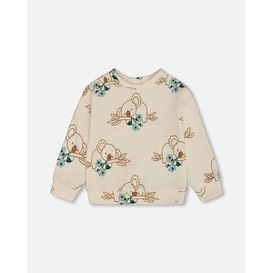 Deux par Deux Girl Printed French Terry Sweatshirt Off-White and Koala - 1 of 4
