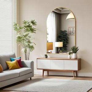 Spassway Bathroom Mirror for Wall Arched Vanity Bathroom Mirror for Over Sink Metal Framed with HD Glass for Entryway Living Room Black/Gold - 1 of 4