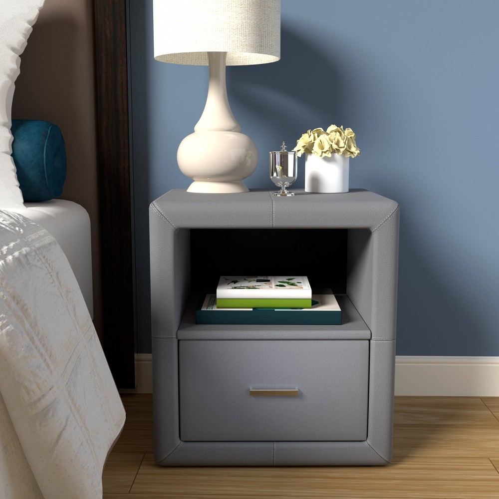 Reunion Faux Leather Upholstered Nightstand Gray - Eco Dream