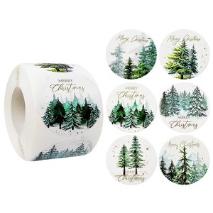 Wrapables Christmas Stickers Label Roll, Holiday Stickers for Sealing Cards, Envelopes, Gift Boxes, Festive Party Favors (500pcs), Christmas Trees - 1 of 4