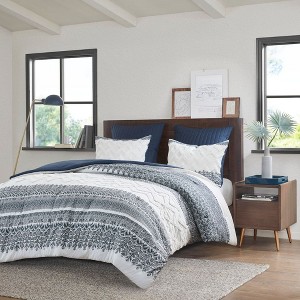 Sapphtopaz Comforter Set Quilt Set with Tufted Chevron Chenille Tufting Botanical Printing 3 Piece 1 Quilt, 2 Pillow Shams - 1 of 4