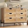6 Drawer Dresser for Bedroom, Natural Rattan Modern Wooden Dresser, Farmhouse Storage Cabinet Chest - 2 of 4