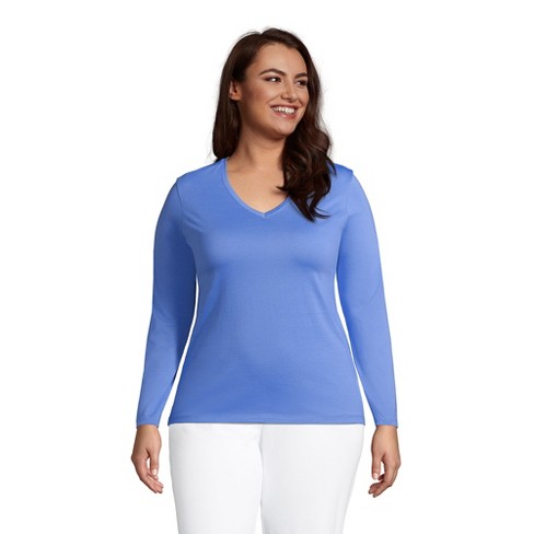 Lands' End Women's Plus Size Relaxed Supima Cotton Long Sleeve V-neck T ...