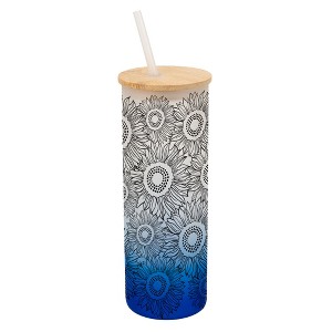 Elanze Designs Sunflower Summer Flower Garden Wrap-Around Design 25 Ounce Frosted Gradient Glass On-The-Go Coffee Travel Skinny Tumbler Mug Cup, - 1 of 1