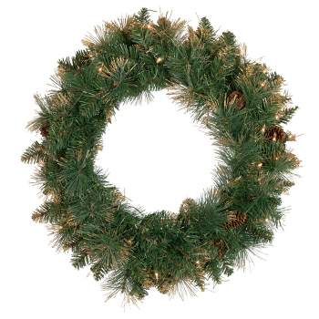 Northlight Green Pine And Poinsettias Artificial Christmas Wreath - 24 ...