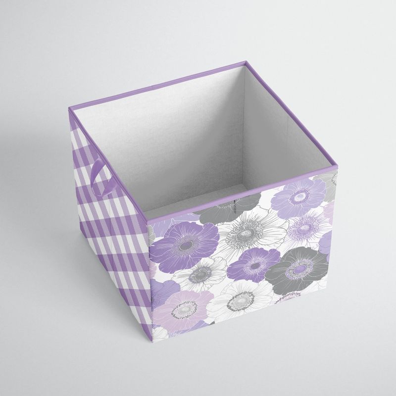 Bacati - Watercolor Floral Purple/Gray Fabric Storage Box/Tote Large, 2 of 6