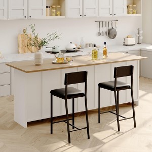 Bar Stools Set of 2/4 Upholstered PU Dining Chairs Curved Backrest, Modern Dining Room Chairs Kitchen Chairs with 26IN Metal Legs - 1 of 4
