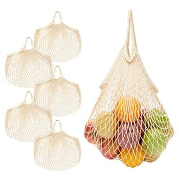Stockroom Plus 6 Pack Reusable Cotton Mesh Grocery Bags for Produce Fruit Vegetables, String Net Shopping Totes, Beige
