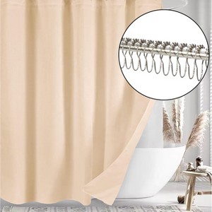 Home Mart Goods 71" x 71" - Beige Fabric Textured Glam luxury Shower Curtain With 12 Metal Hooks - 1 of 4