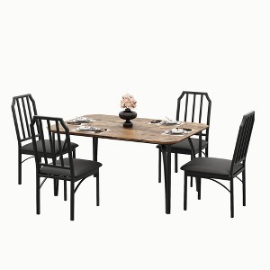 4-Person Dining Table Set for Small Spaces, Compact 5-Piece Kitchen Tables and Chairs, Modern Chamfer Design Dinette Set - 1 of 4