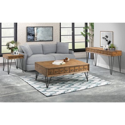 Tanner Light Walnut Industrial Sofa Table with Storage