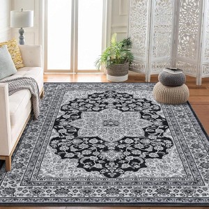 Coucheta Washable Area Rug Floral for Living Room, Ultra Soft Accent Bedroom Carpet, Indoor Non-Slip Throw Carpet for Entryway, Multi-Color & Size - 1 of 4