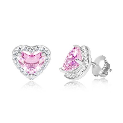 Chanteur Hypoallergenic Kids Jewelry Accessories Heart Pink CZ White Gold Palladium Plating Stud Earrings Surgical Titanium Posts