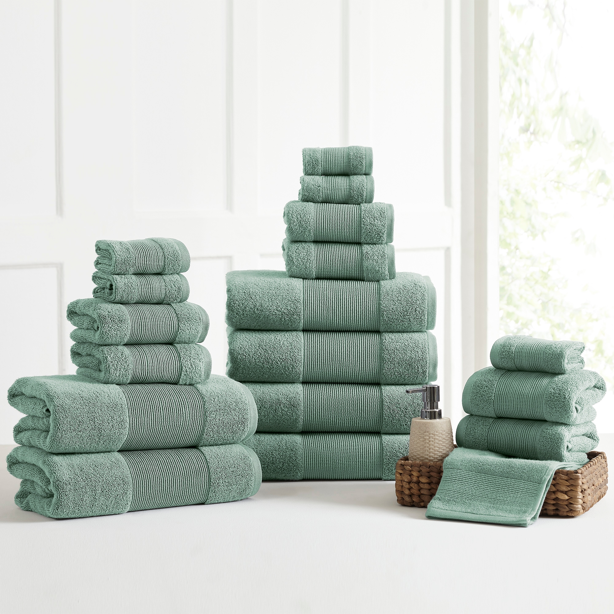 Modern Threads AirCloud 100% Cotton 18-Piece Towel Set, Eucalyptus