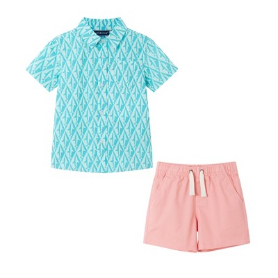 Andy & Evan  Toddler Aqua Geo Shark Short Sleeve Buttondown Shirt Set