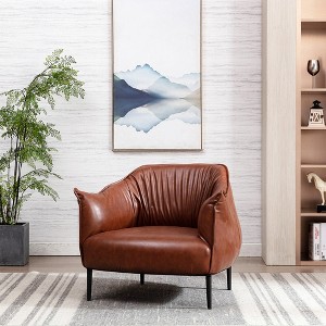 KINWELL 33" Wide Faux Vegan Leather Upholstery Barrel Chair with Metal Legs - 1 of 4