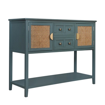 Rattan Entryway Table Console Table with Drawers, Narrow Farmhouse Sofa Table with Cabinet Storage, Long Behind Couch Table