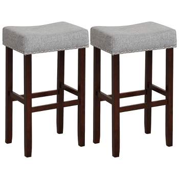 Costway Set of 2  Counter Height Bar Stools  Saddle Kitchen Chairs with Wooden Legs