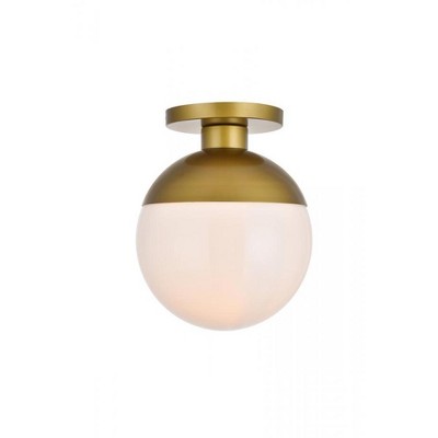 Elegant Lighting Eclipse 1 Light Brass Flush Mount With Frosted White Glass