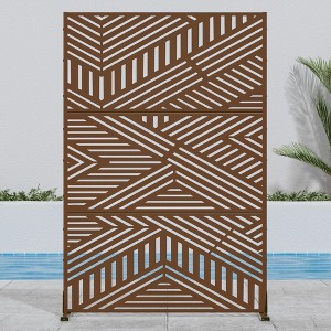 MAYEERTY Room Divider Screen Ivan Random Stripe Brown Galvanized Sheet 72x47x16in 3-Piece Set 3-Piece Set - 1 of 4