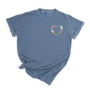 Simply Sage Market Women's Embroidered Small Floral Heart Mini Short Sleeve Garment Dyed Tee - 1 of 4