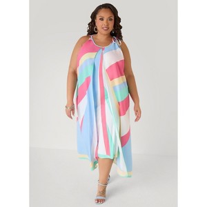white christmas dresses Plus Size Floral Organza Halter Gown, Pink, 18 main image 0