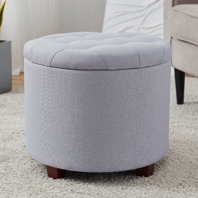 Ornavo Home Upholstered Round Tufted Storage Ottoman with Wooden Legs