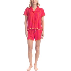 Ocean Pacific Nautical Nights Short PJ Set, Red Pink Stripe, Small - 1 of 3
