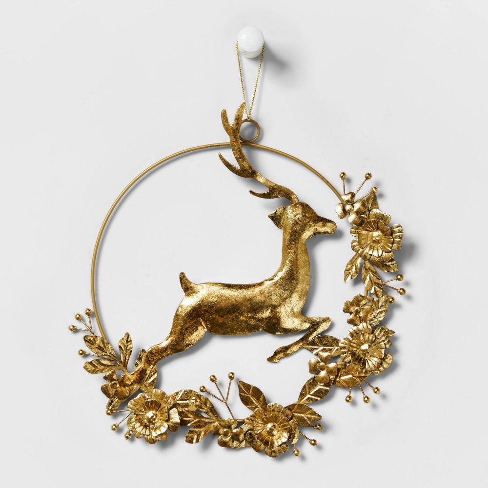 10in Metal Deer Wreath Gold - Wondershop