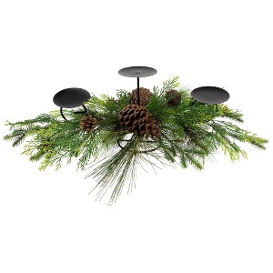 Northlight Real Touch™️ Jingle Bell and Pine Cones Christmas Pillar Candle Holder - 30" - 1 of 4