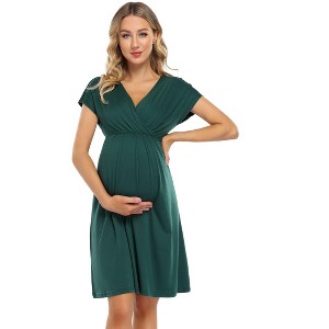 Coolmee Women Casual Floral Maternity Large V-Neck Small A-Line Short Sleeve Flowy Ruffled Midi Dress Breastfeeding Dress - 1 of 4