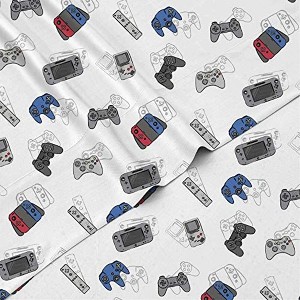 Tadpoles 4-Piece Game Controllers Sheet Set | 1 Full Flat Sheet, 1 Full Fitted Sheet & 2 Queen Pillowcases - 1 of 4