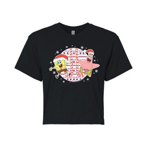 Women's - SpongeBob SquarePants - Spongebob Patrick Candy Canes Cropped Graphic T-Shirt - 1 of 4