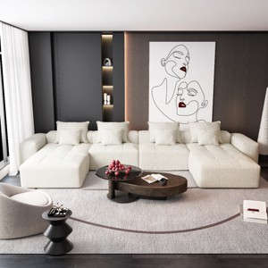 8 PCS Oversized Modular Sofa, 4 Seat DIY Layout Design Sofa with Chaise Lounges and Armrests and Ottomans, Tufted Sofa with Pillows-Coolbibila - 1 of 4