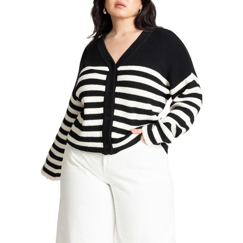 ELOQUII Women's Plus Size Oversized Stripe Sweater - image 1 of 4