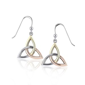 Slickblue Women's Three Tone Triquetra Earrings, Sterling Silver with Gold Accents, Celtic Knot Drop, 0.82 Inch - 1 of 4