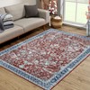 Wasshable Vintage Distressed Floral Print Living Room Bedroom Area Rug, Chenille Non Slip Floor Carpet for Dining Room Home Office - 2 of 4
